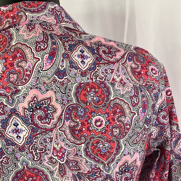 Talbots Pink & Purple Printed Wrinkle Resistant Button Down Shirt - Picture 12 of 16